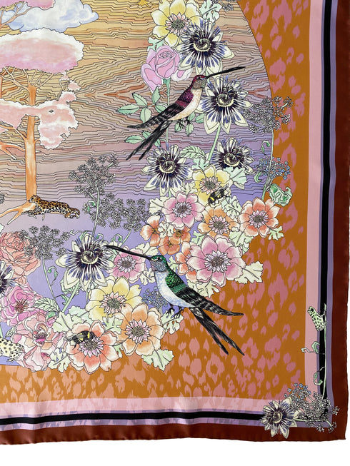 Carré de Soie "Oiseaux et Abeilles"